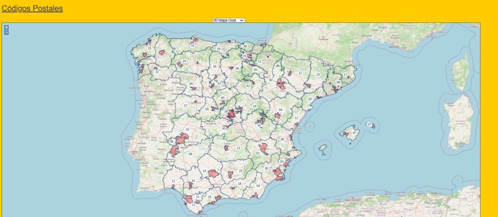 Mapa buscador códigos postales de España de Correos.